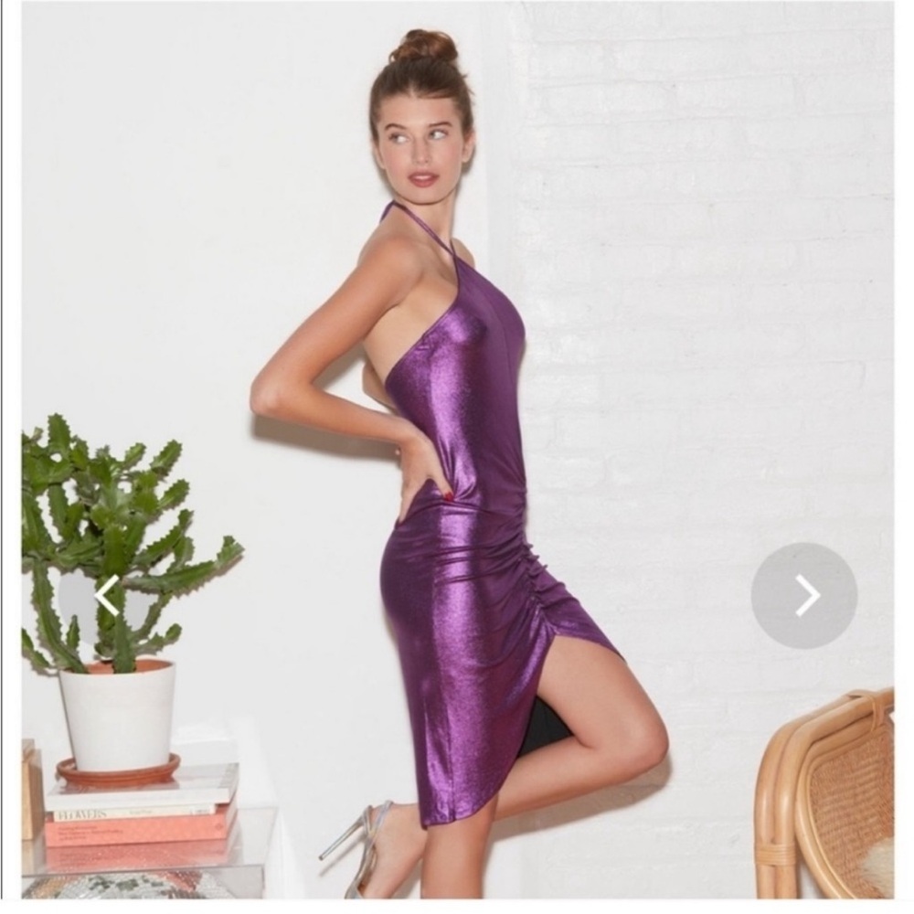 FLEUR DU MAL 💜 ruched draped liquid halter dress NWOT - Picture 7 of 8